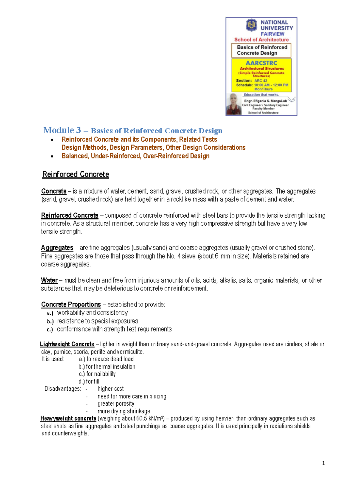 Aarcstrc Module 3: Fundamentals of Reinforced Concrete Design - Studocu