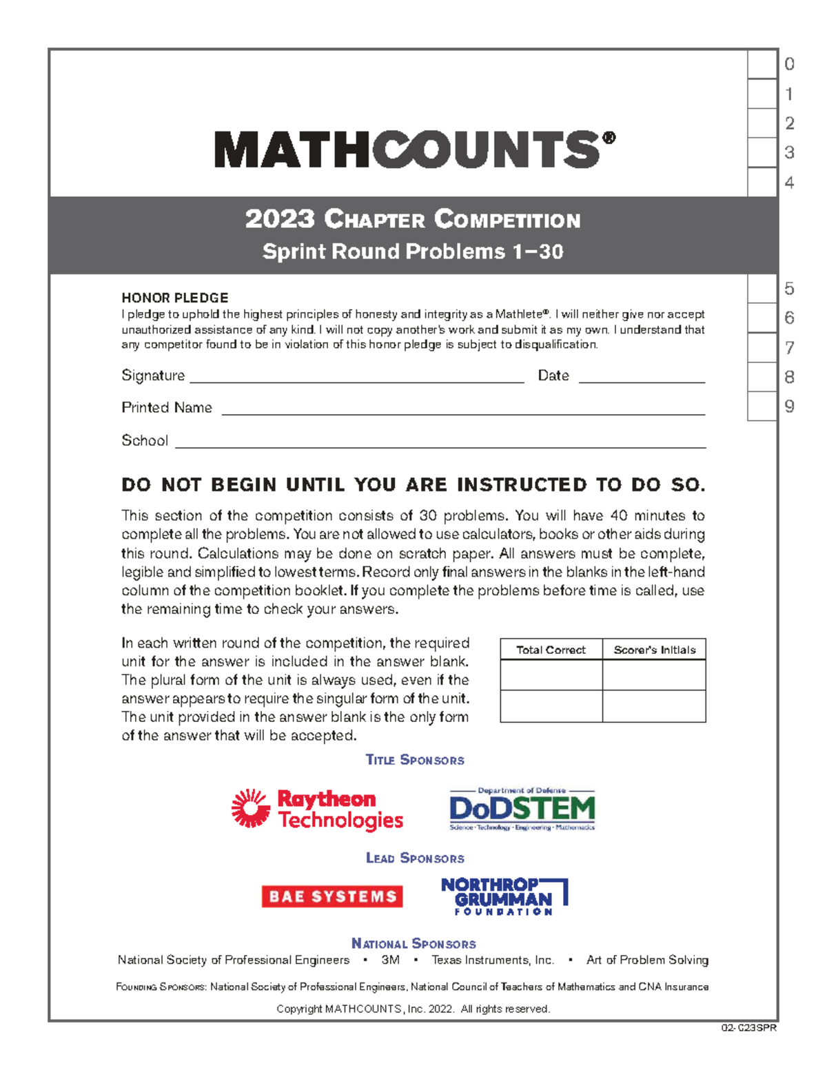 2023 Chapter Competition Sprint Round Problems and Guidelines - Studocu