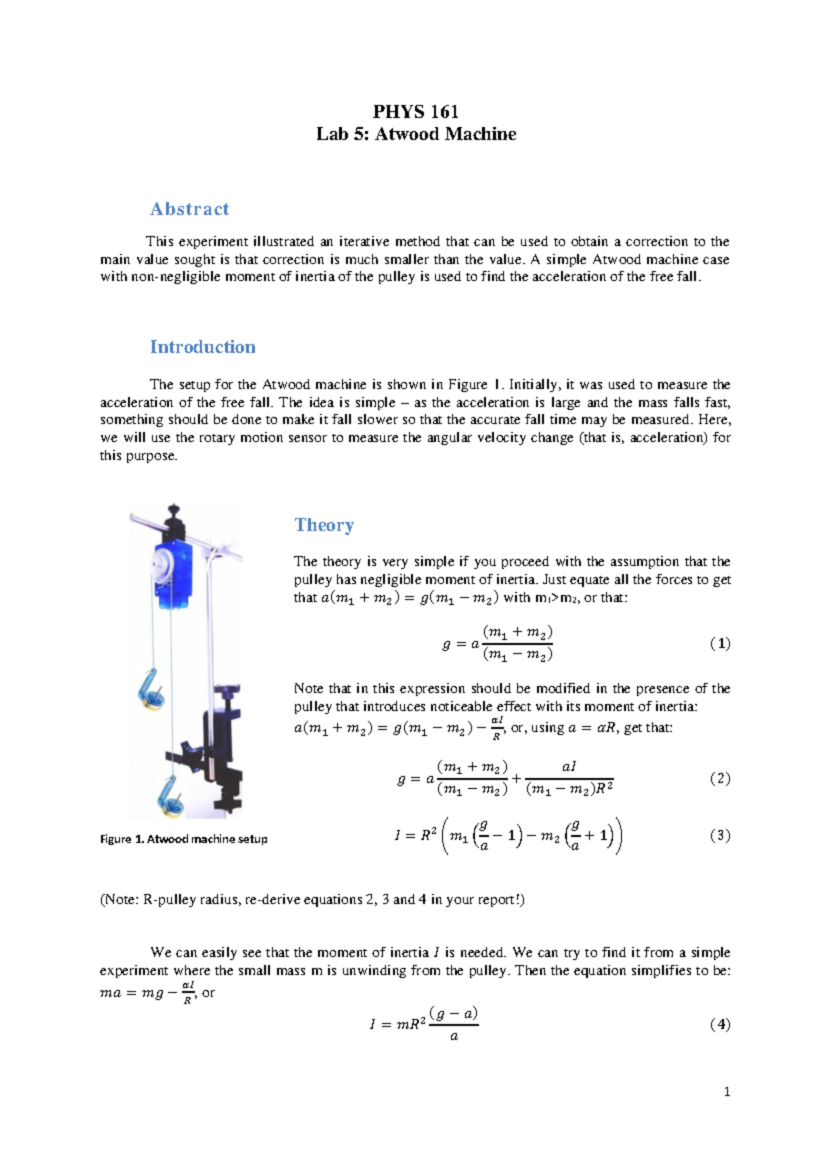 Lab #5: Analyzing the Atwood Machine in PHYS 161 Experiment - Studocu