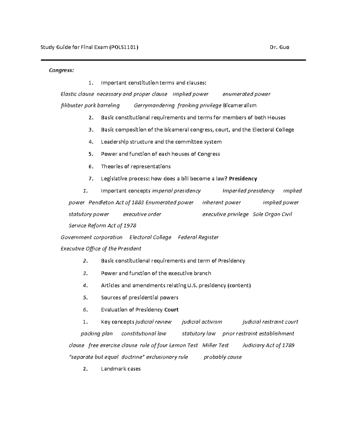 POLS1101 Final Exam Study Guide - Key Concepts & Terms - Studocu