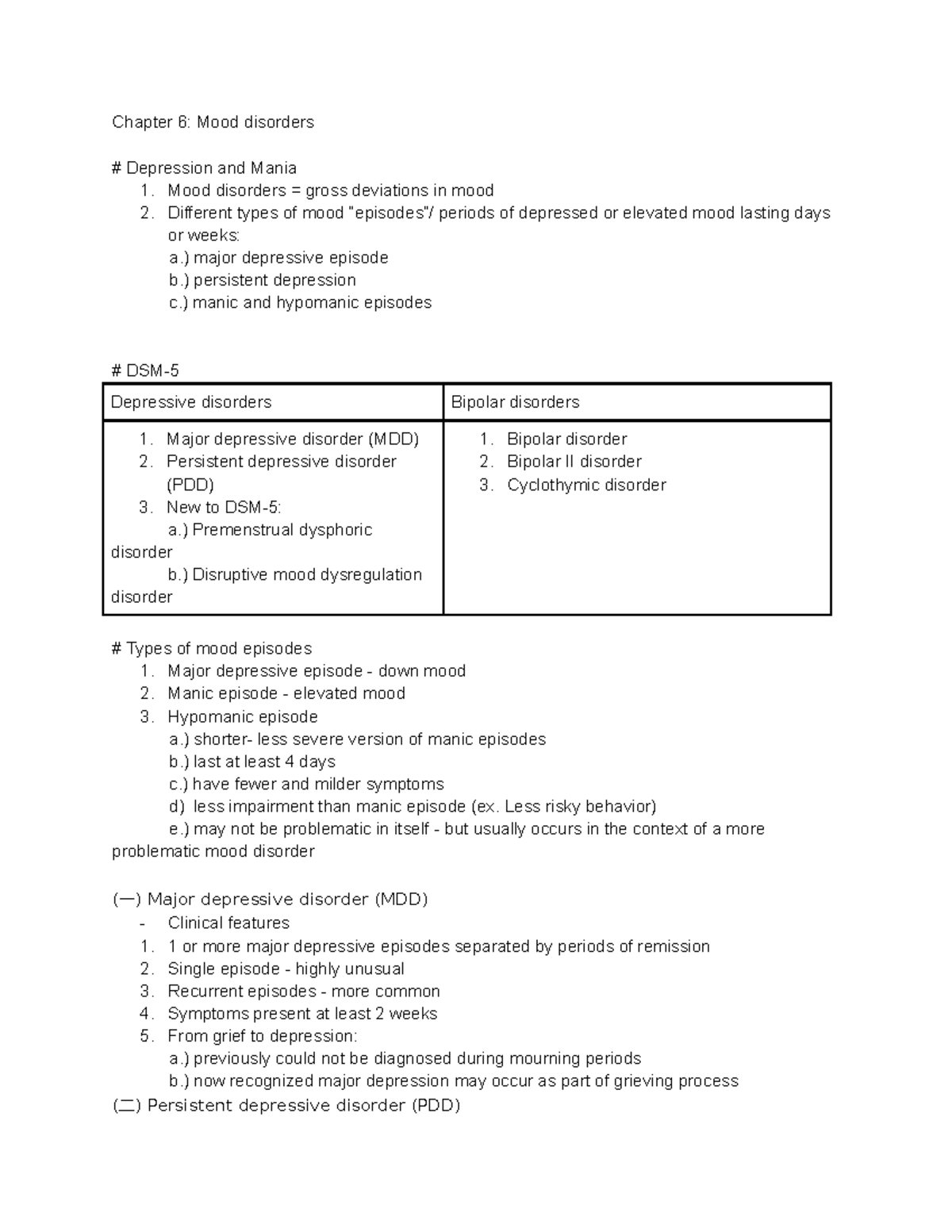 Abnormal Psych 102: Mood Disorders Notes (Post Midterm Review) - Studocu