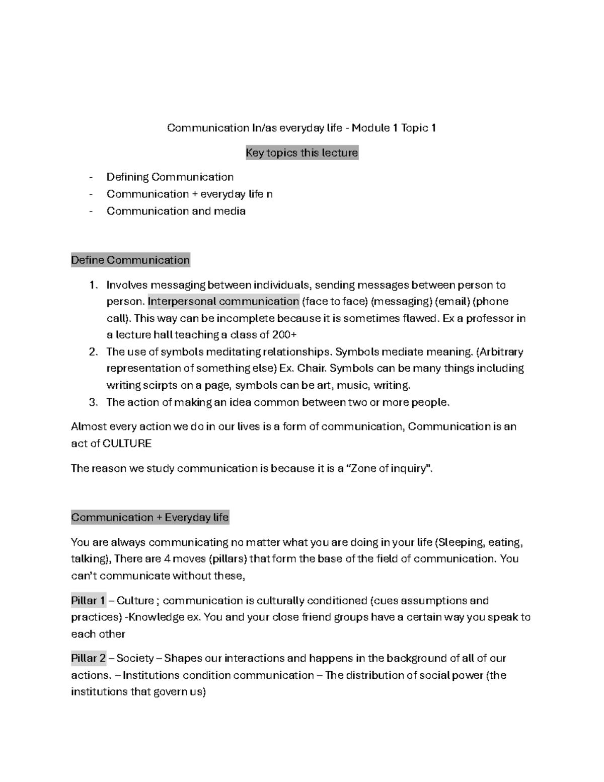 Module 1 Lecture: Understanding Communication in Everyday Life - Studocu