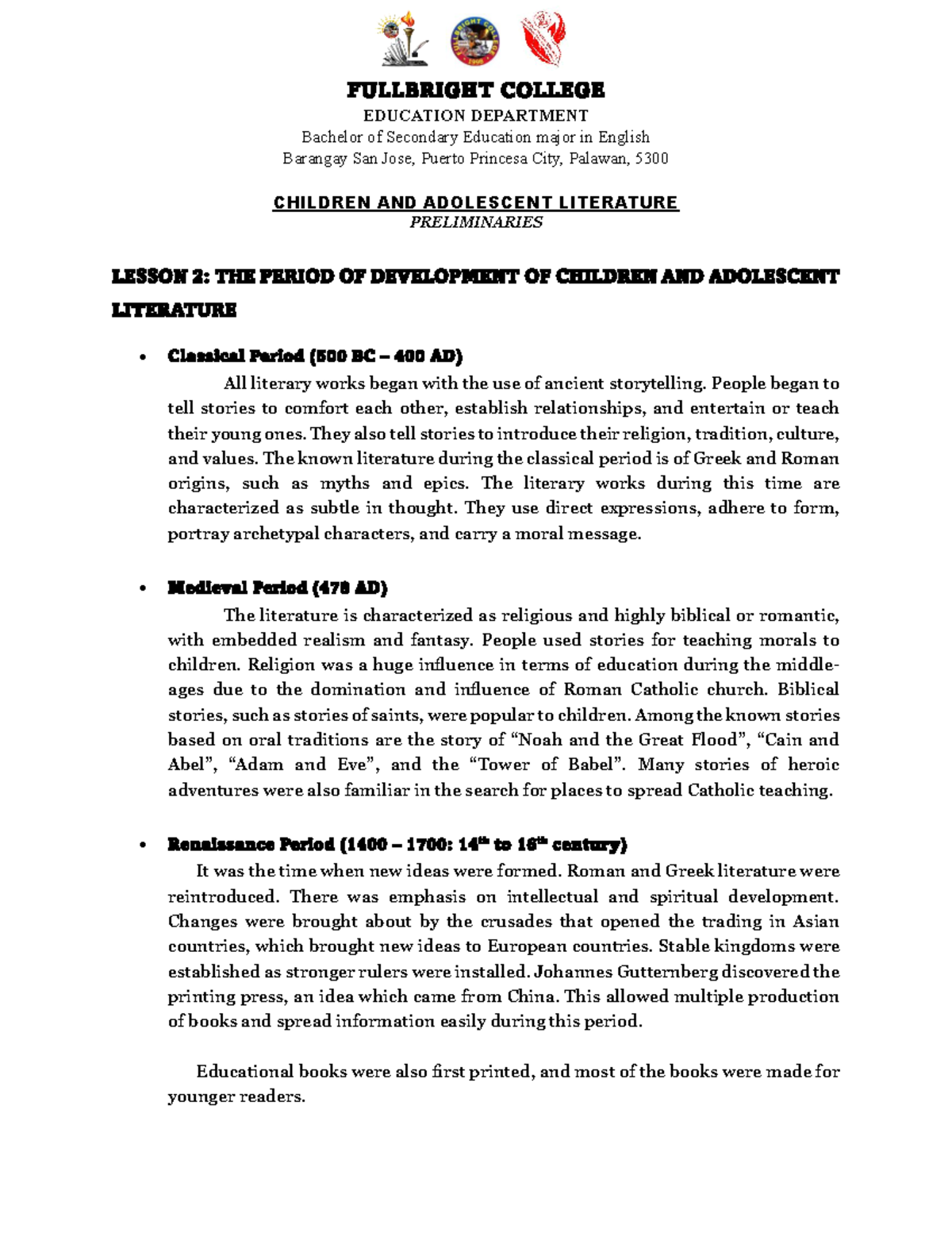 CADLIT 101: Lesson 2 - Development of Children and Adolescent ...