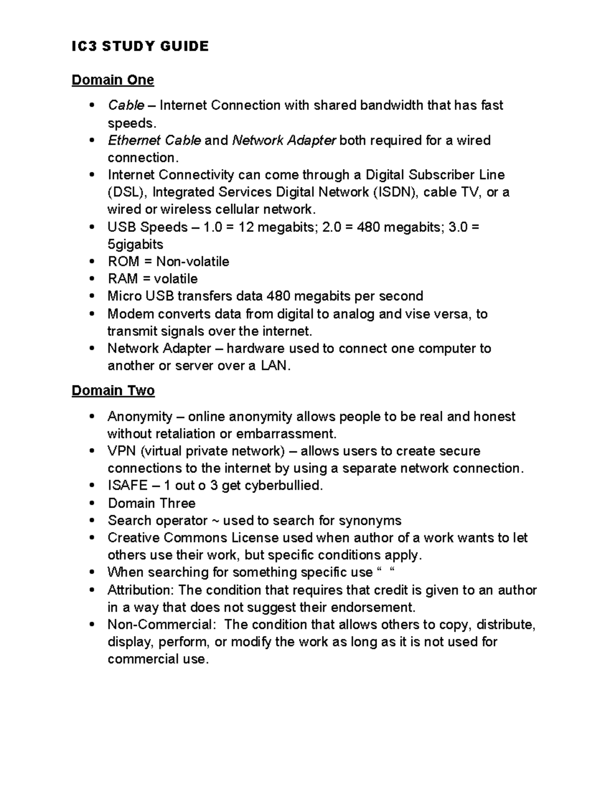 IC3 Study Guide - IC3 STUDY GUIDE Domain One Cable – Internet ...