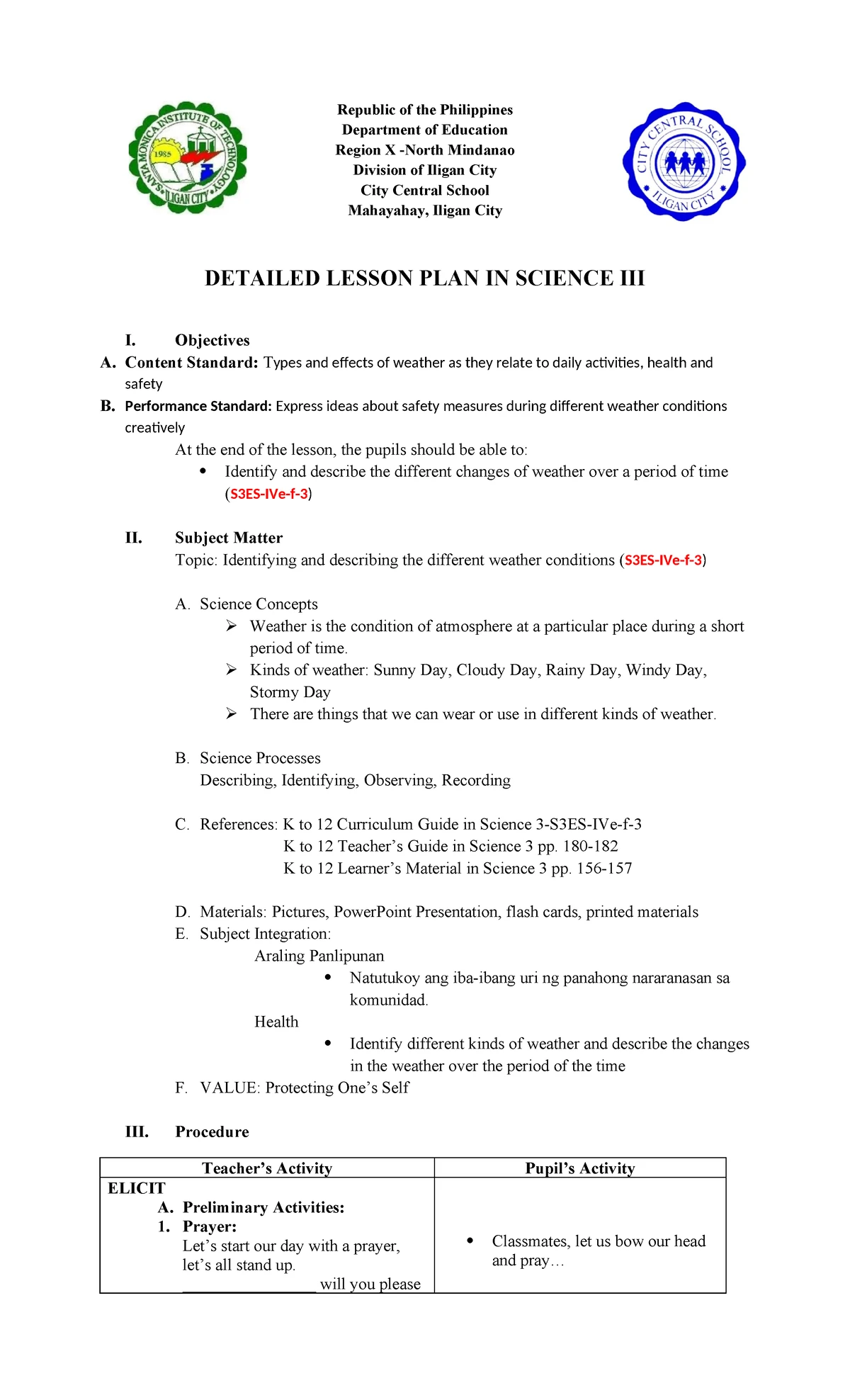 DLP: Weather Conditions - English Lesson Plan for Science III - Studocu