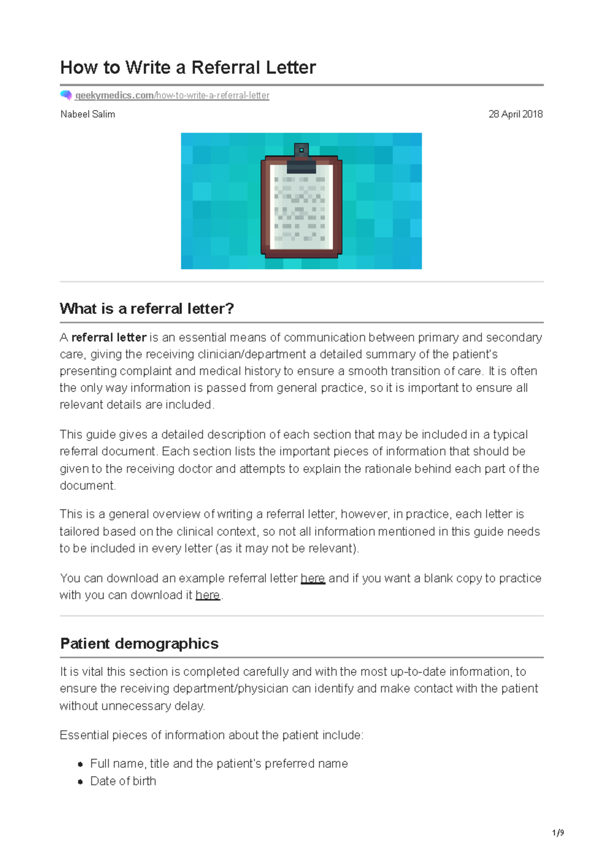 How to Write a Referral Letter: A Comprehensive Guide on Geekymedics ...