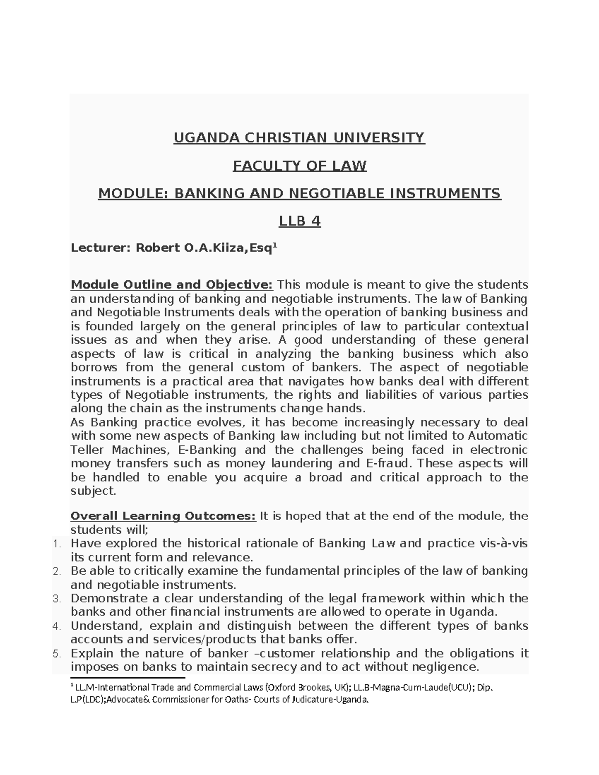 Banking and Negotiable Instruments Overview - LLB 4 - Studocu
