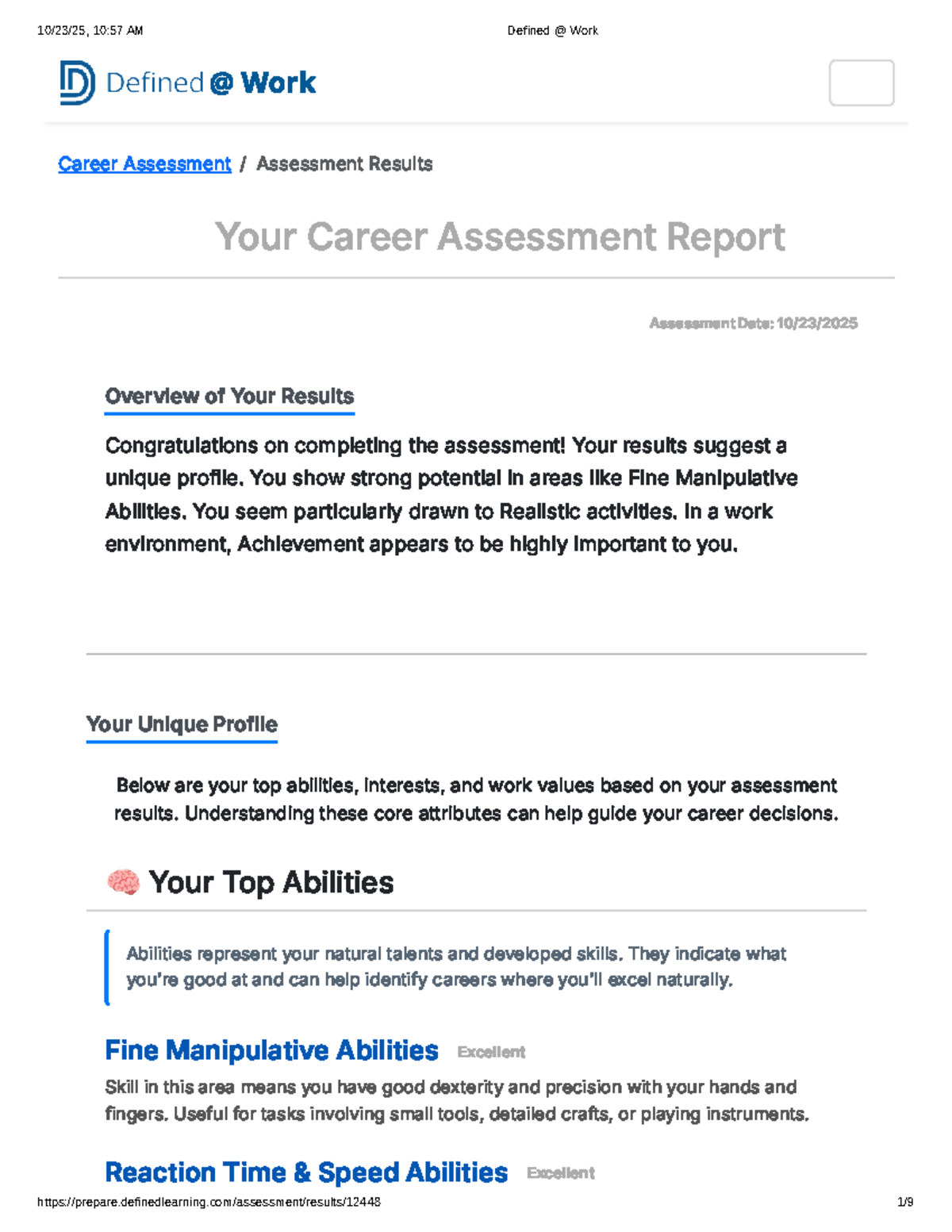 Defined @ Work: Career Assessment Results and Next Steps - Studocu
