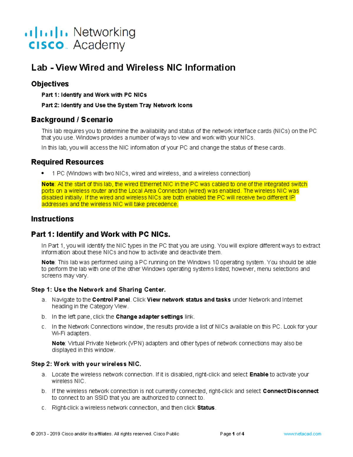 4.6.6 Lab - Exploring Wired and Wireless NICs Configuration - Studocu