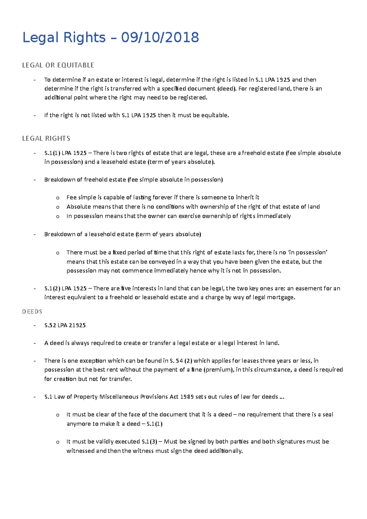 3. Legal Rights - Lecture notes 3 - Legal Rights – 09/10/2018 LEGAL OR ...