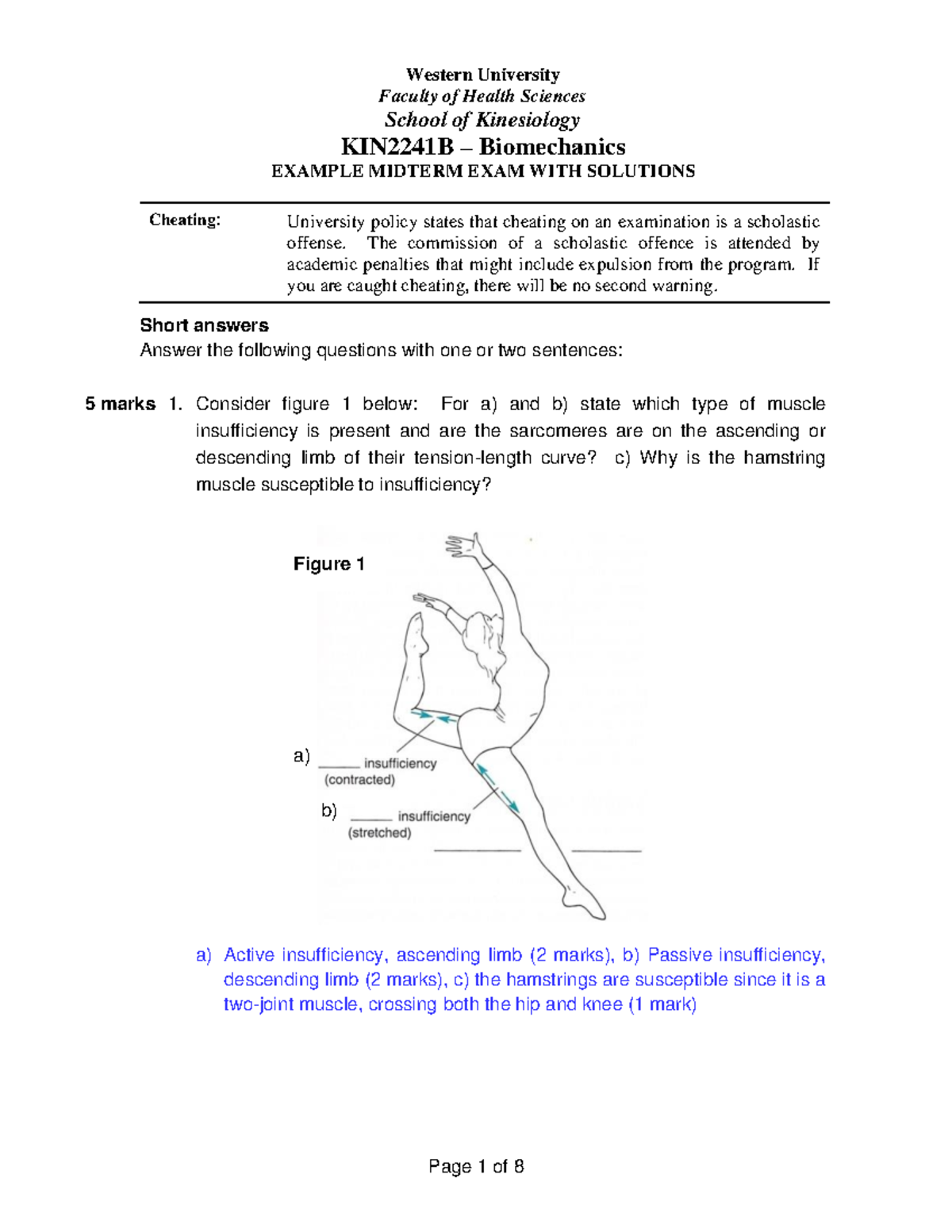 KIN 2241 B Example Midterm with Solutions - Western University Faculty ...