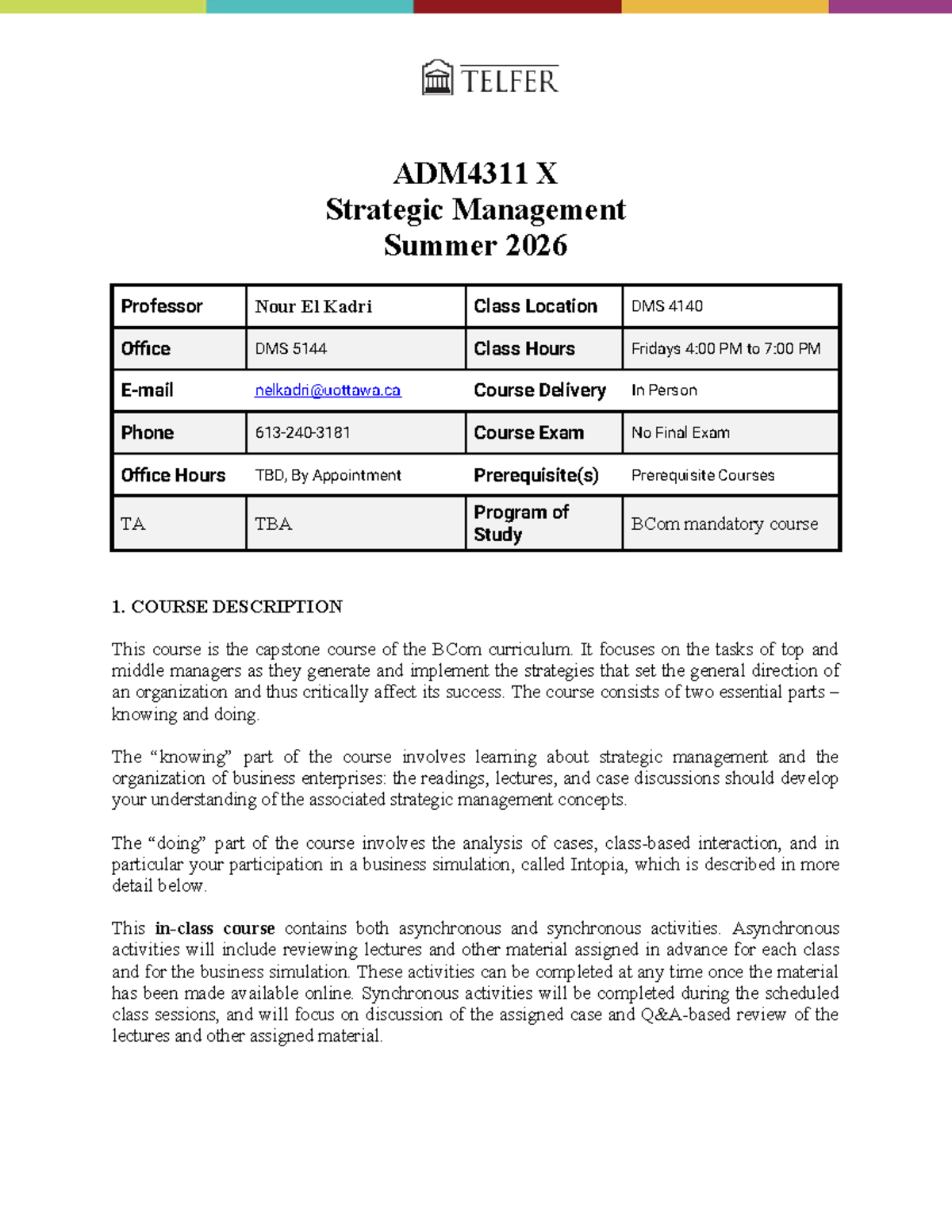ADM4311 X Strategic Management Course Outline - Summer 2026 - Studocu