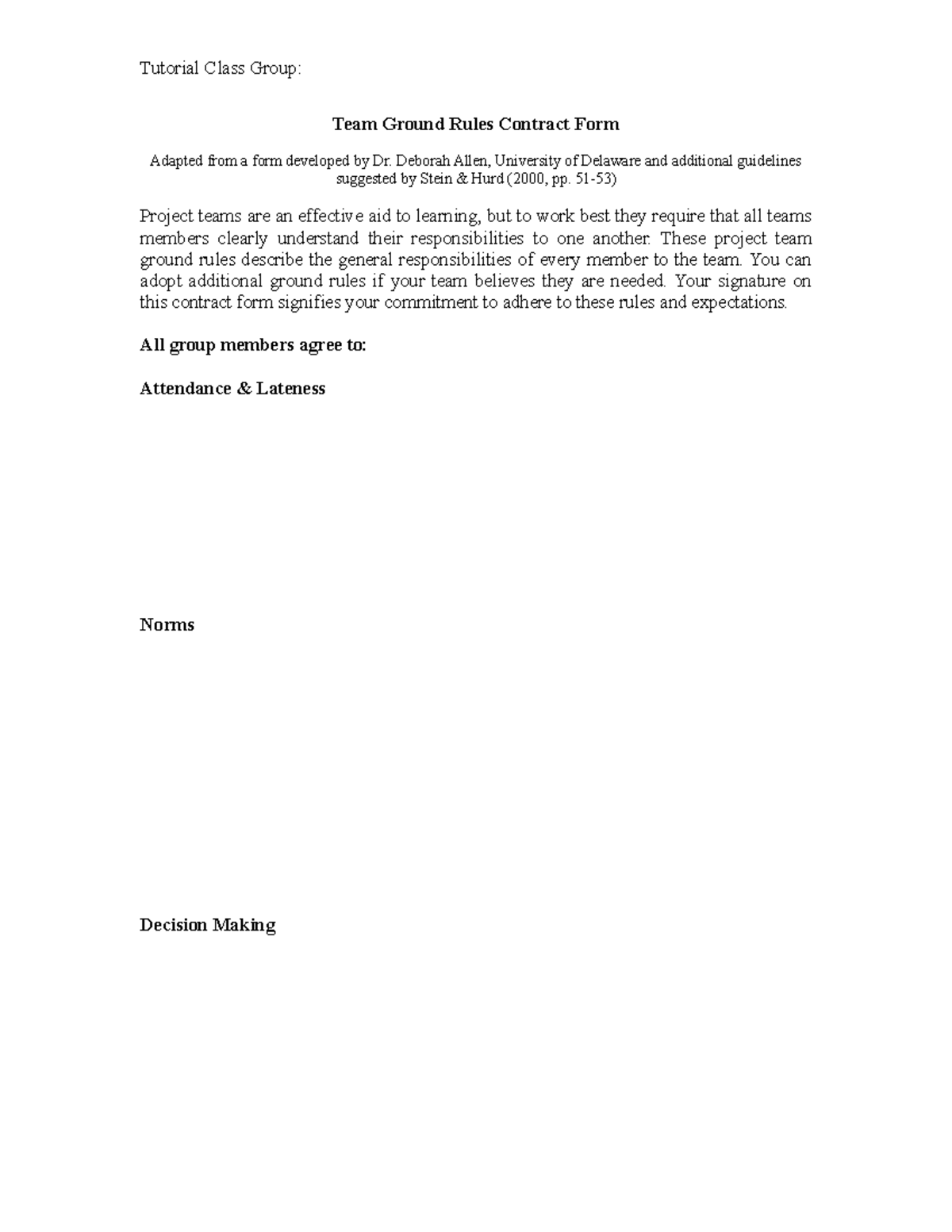 Tutorial Class Team Ground Rules Contract Form - Studocu