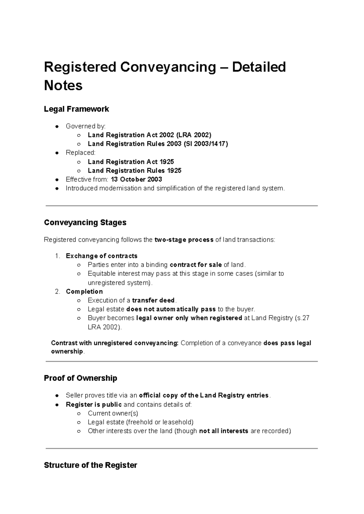 Land Law-2: Detailed Notes on Registered Conveyancing and LRA 2002 ...