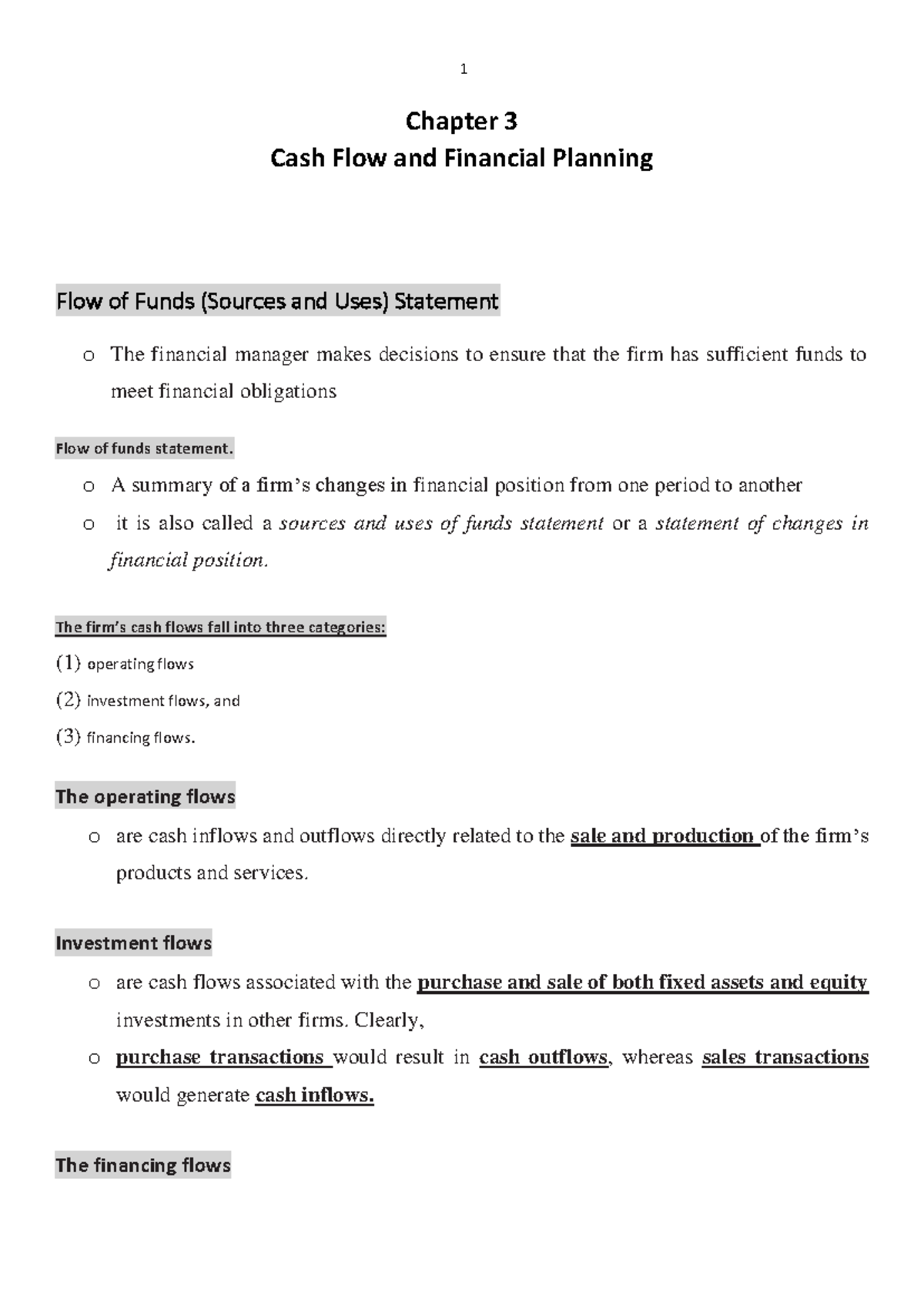 Chapter 3: Cash Flow & Financial Planning - Financial Management FM104 ...