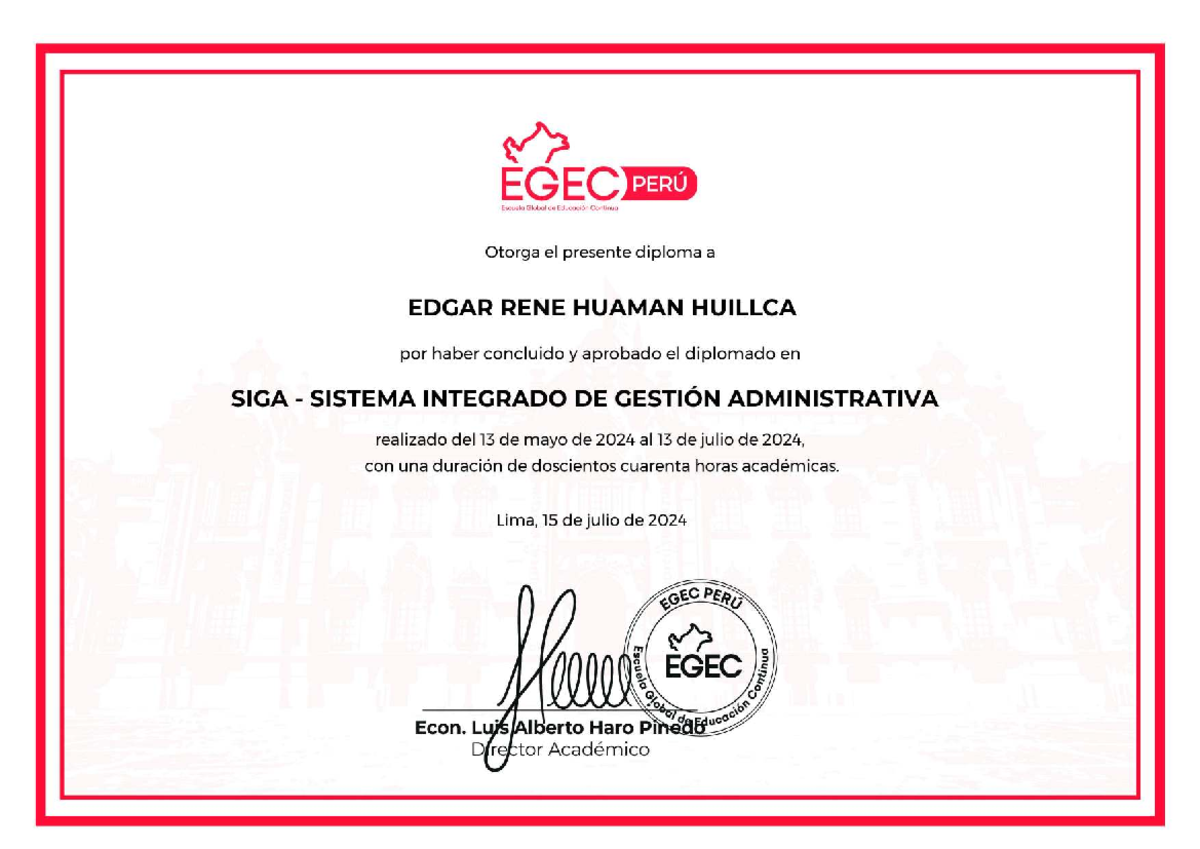 Diploma en SIGA - EGEC PERÚ - Edgar R. Huaman Huillca - Document Preview