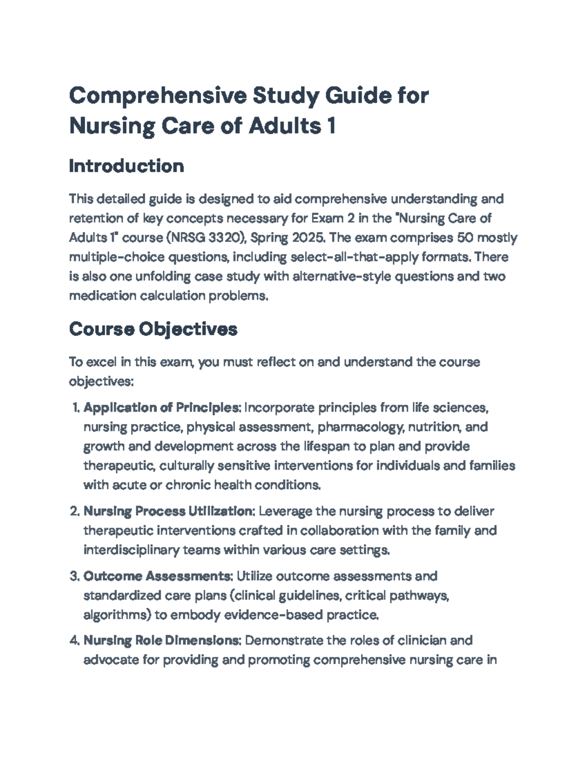 Comprehensive Study Guide for Exam 2 in NRSG 3320: Nursing Care of ...