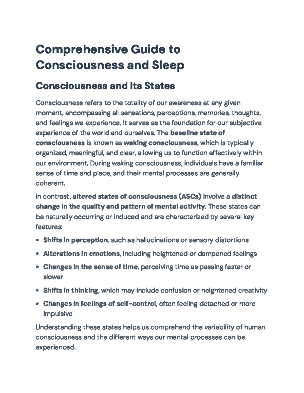 Comprehensive Study Guide: Consciousness & Sleep (Psych 101) - Studocu