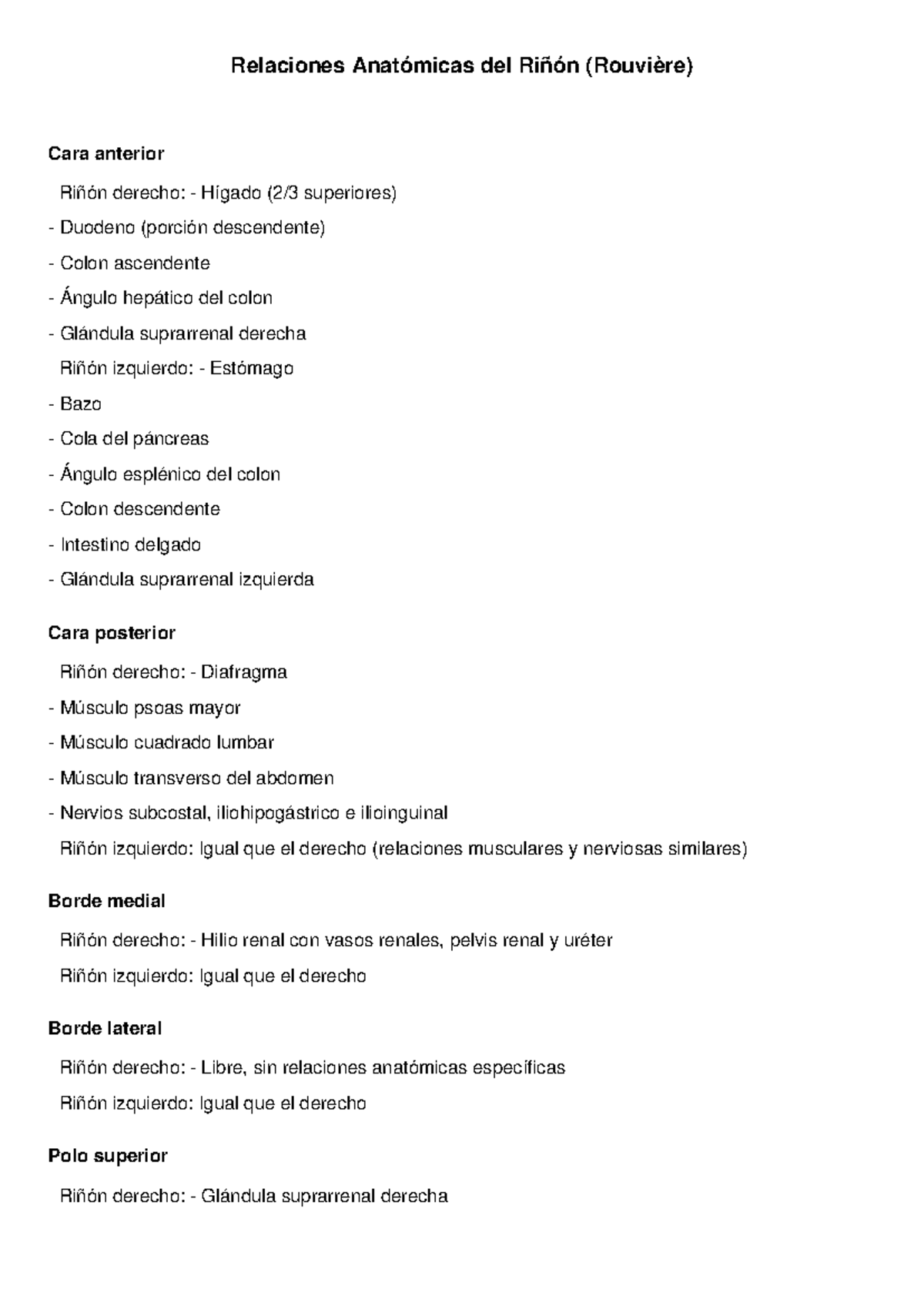 Relaciones Anatómicas del Riñón (Rouvière) - Resumen Detallado - Studocu