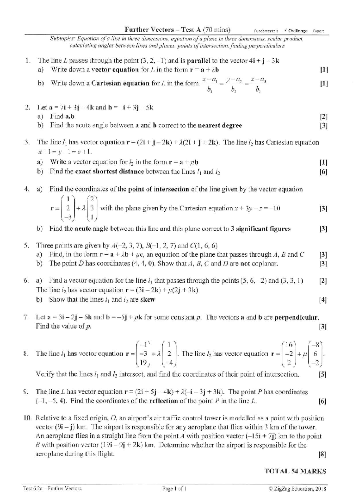 Further Vectors Test A (70 mins) - Topic Assessment & Challenges - Studocu