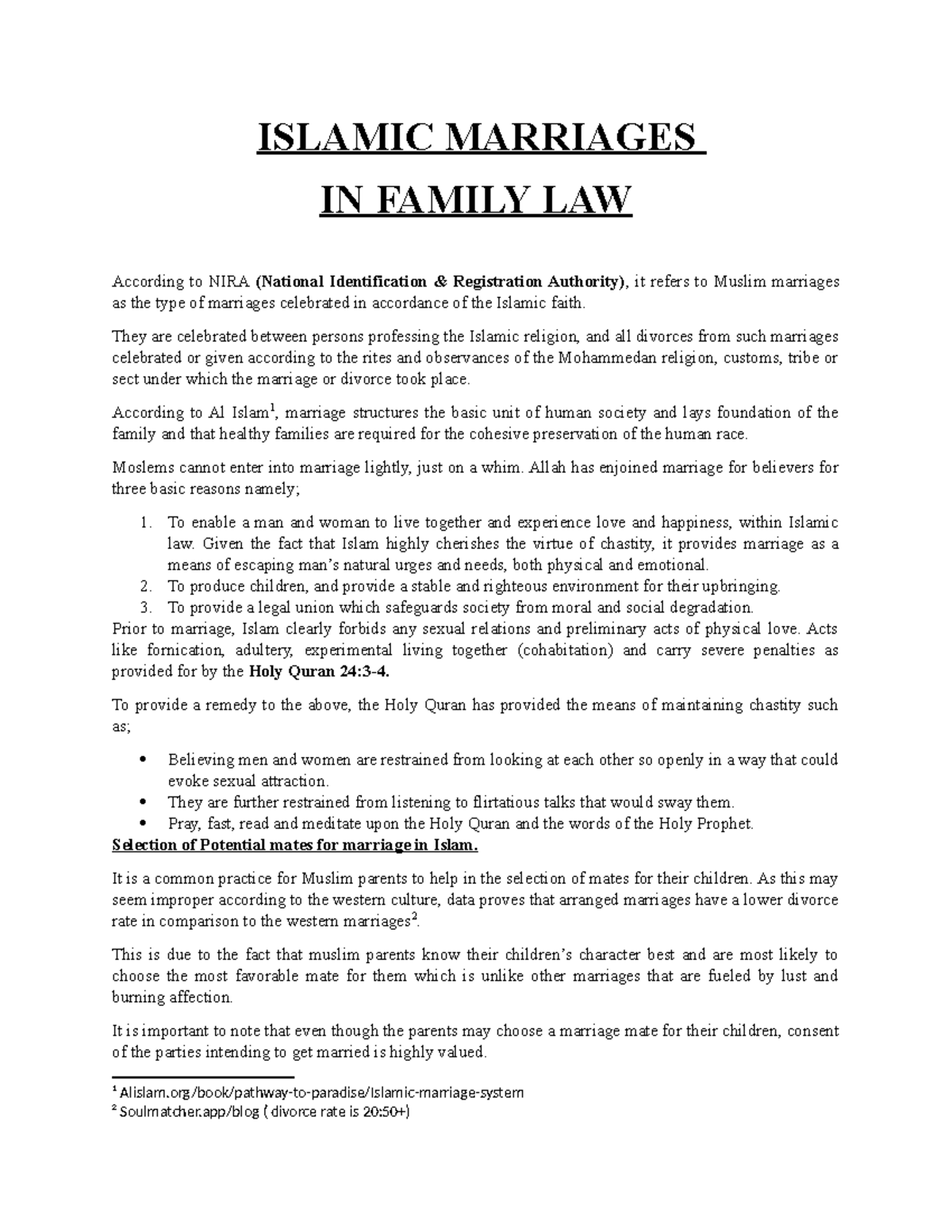 ISLAMIC MARRIAGES IN FAMILY LAW: Insights from NIRA and Legal Context ...
