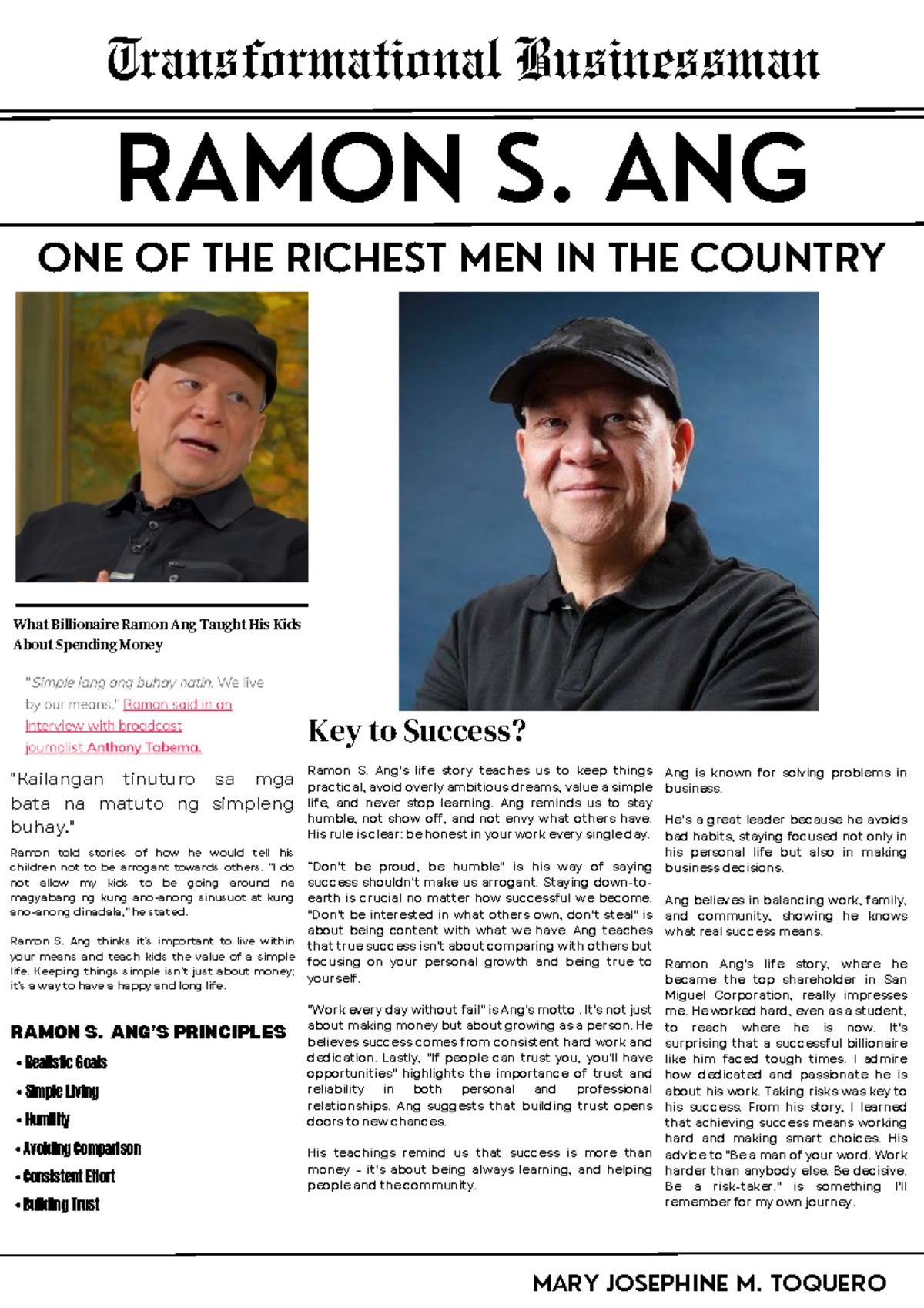 Ramon S. Ang: Principles of Simple Living and Success Lessons - Studocu