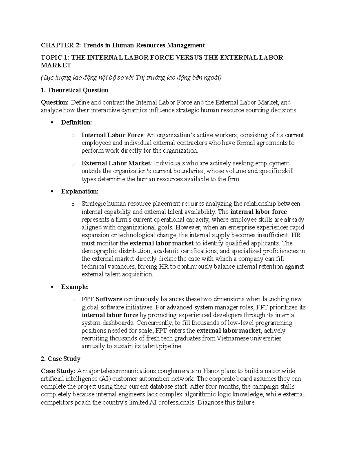 HRM Chapter 2: Trends in HRM - Internal vs External Labor Market - Studocu