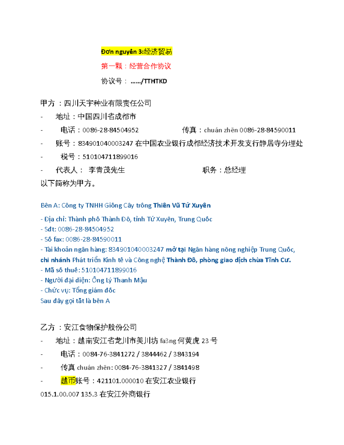 Dịch Hợp Đồng Kinh Tế Trung-Việt: Biên Dịch Nâng Cao HĐ 28/03 - Studocu