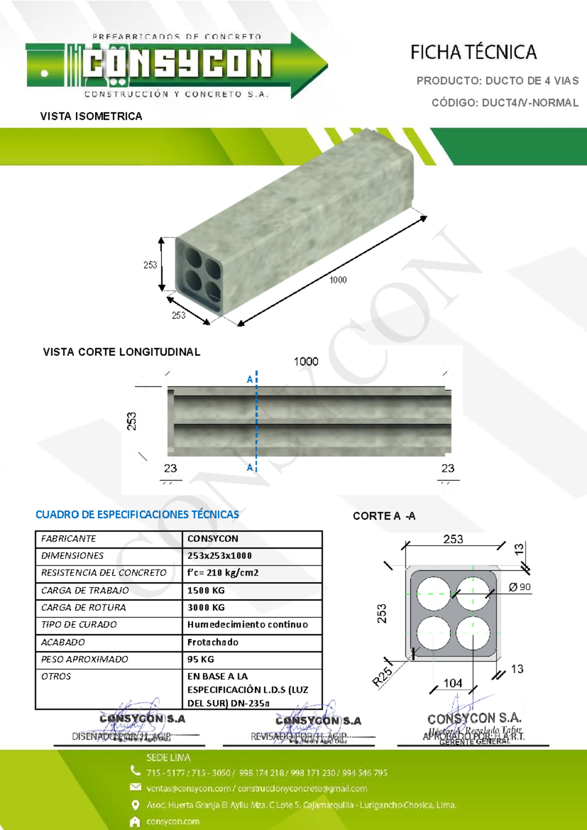 Ducto 4 vias Normal - CUADRO DE ESPECIFICACIONES TÉCNICAS FABRICANTE