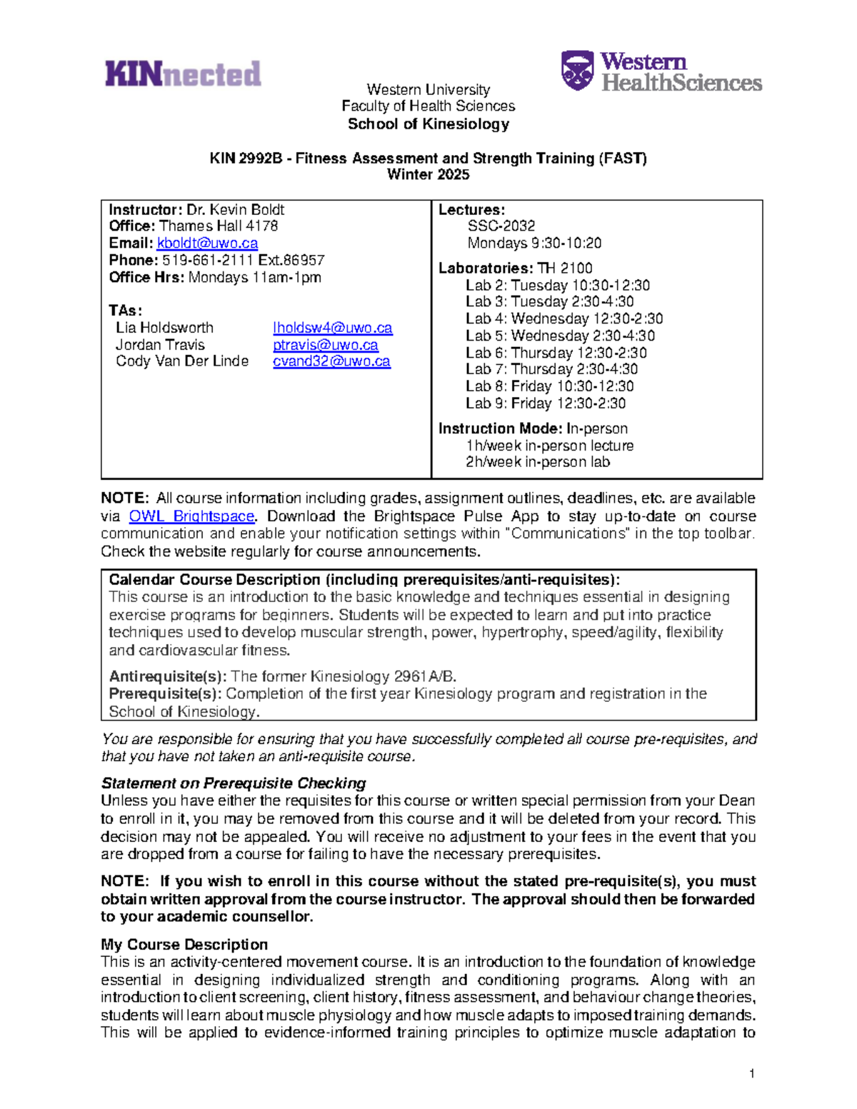 KIN 2992 B W25 Fitness Assessment and Strength Training - Western ...
