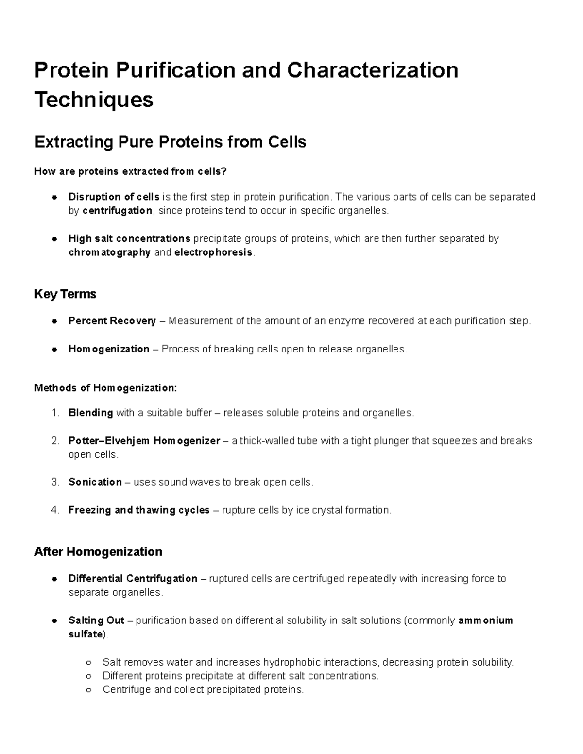Protein Purification Techniques: Methods and Key Concepts - Studocu