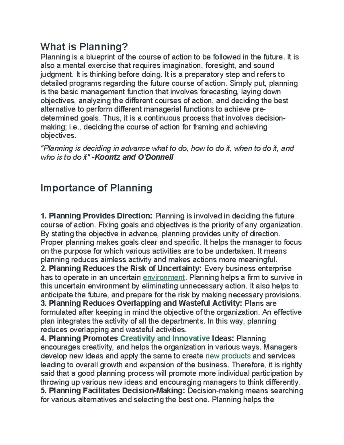 Planning: A Comprehensive Overview of Its Importance and Types - Studocu