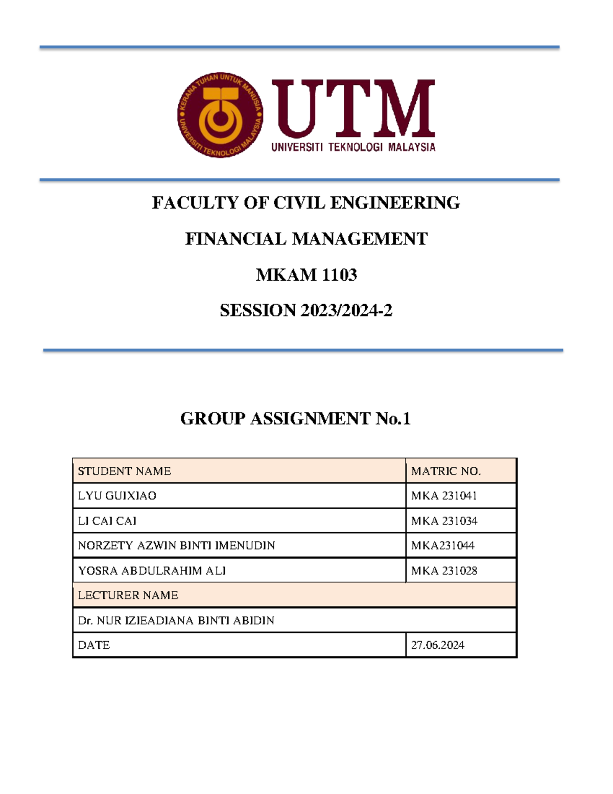 Group 3 - Financial Management Group Assignment MKAM 1103 - Studocu