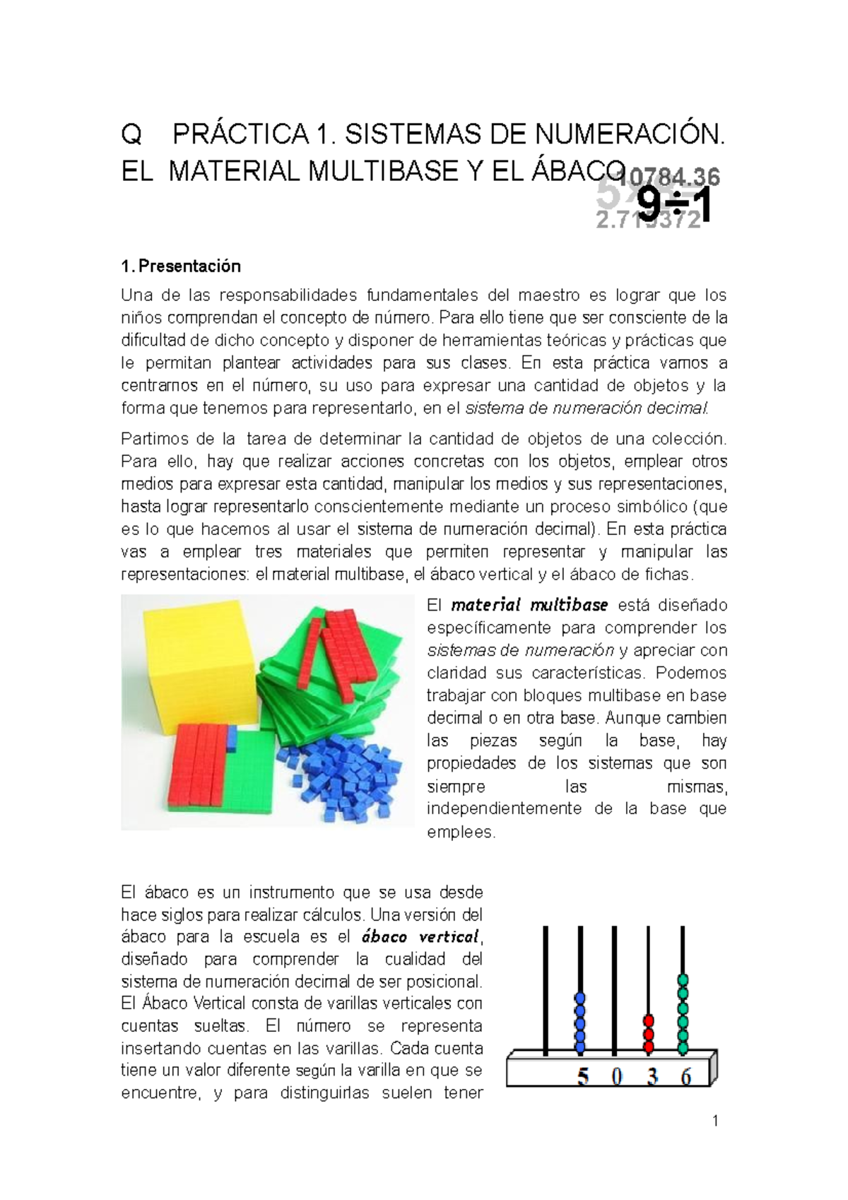 Práctica 1 y 2: Material Multibase y Ábaco en Sistemas Numéricos - Studocu