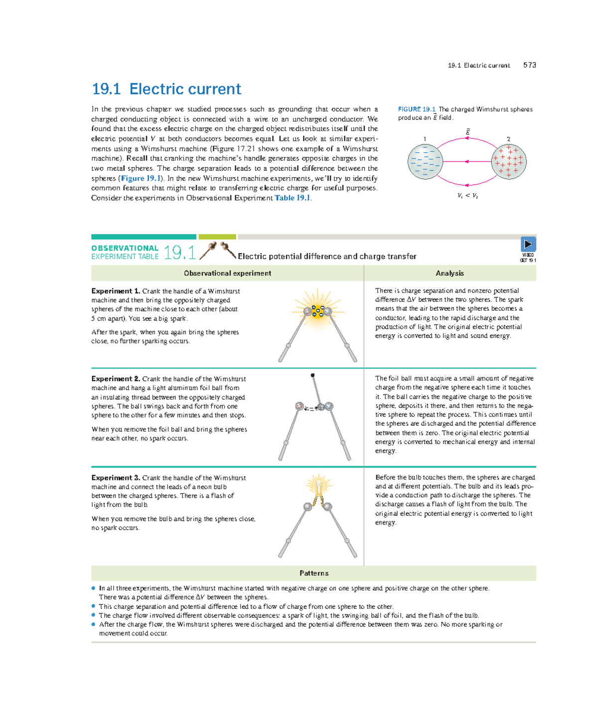 19.1 Electric Current: Observational Experiments with Wimshurst Machine ...