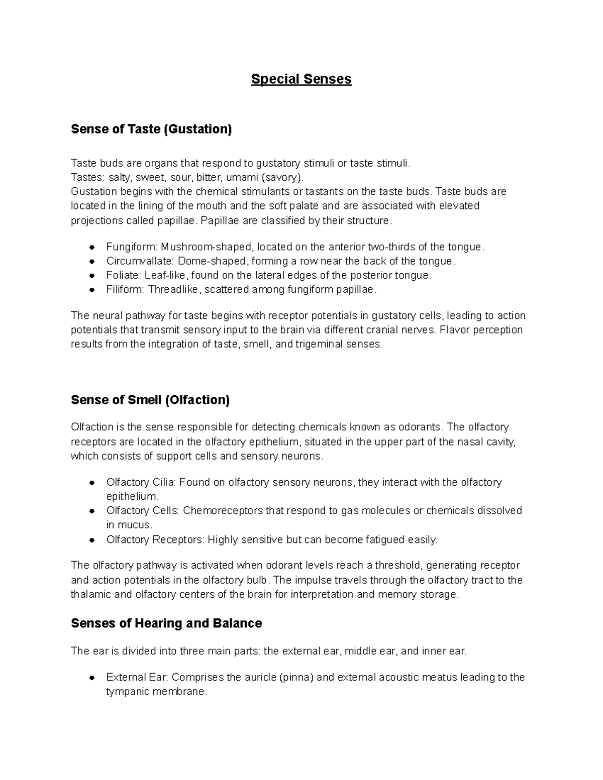 Special Senses: Taste, Smell, Hearing, Balance, and Vision Overview ...