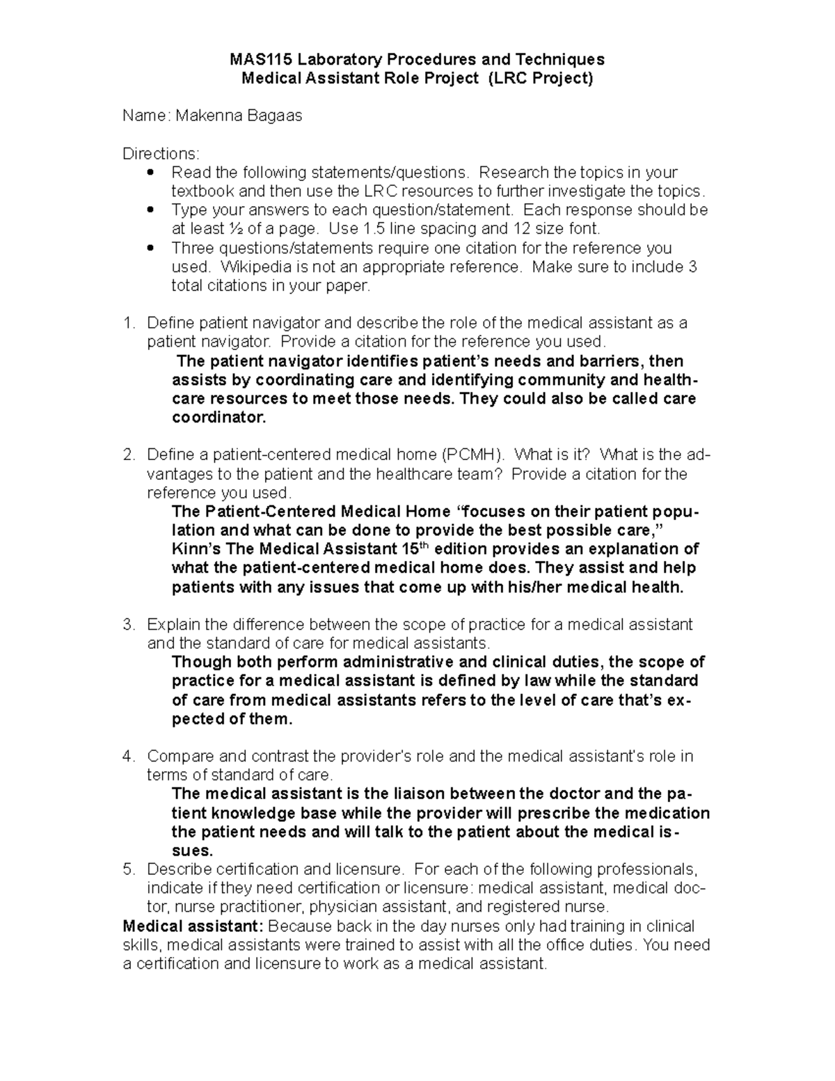 MAS115 Week 1 MA Role Project - Patient Navigation & Scope of Practice ...