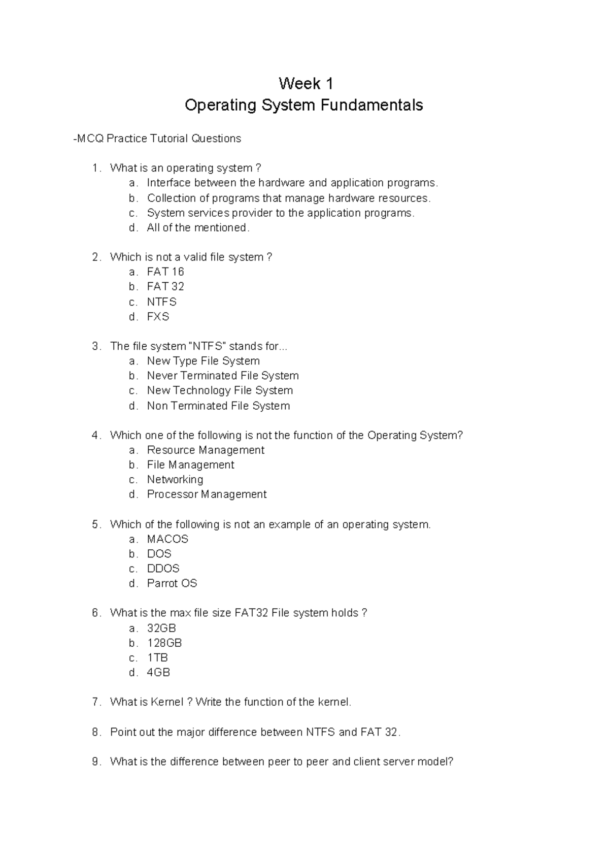 CS101 Week 1 OS Fundamentals Practice Questions - Studocu