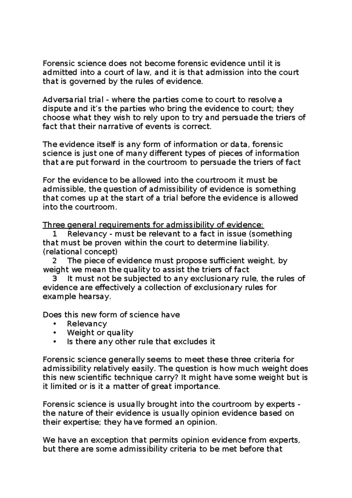 Admissibility of Forensic Evidence: Lecture Notes on Forensic Science ...