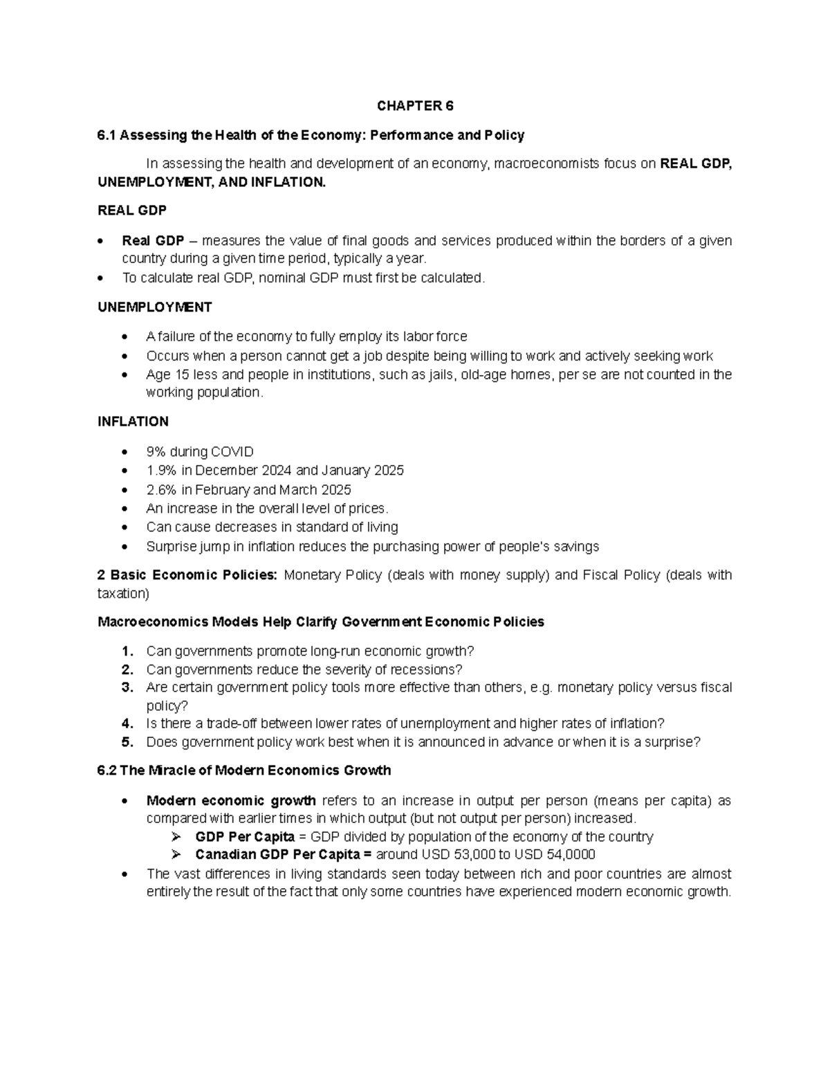 CHAPTER 6 & 7 - Assessing Economic Health and GDP Analysis - Studocu