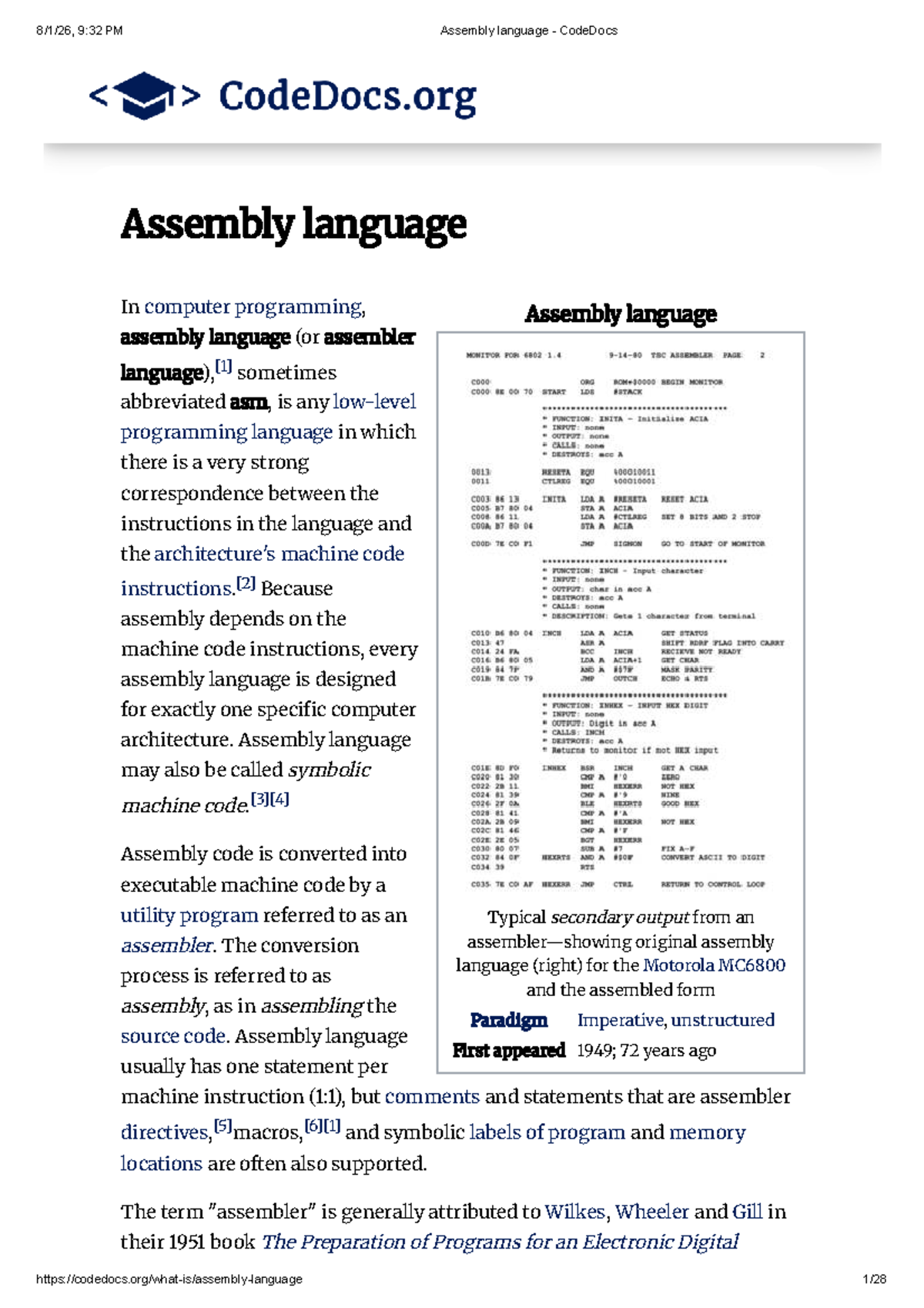 Assembly Language Overview - CodeDocs for CS101 - Studocu