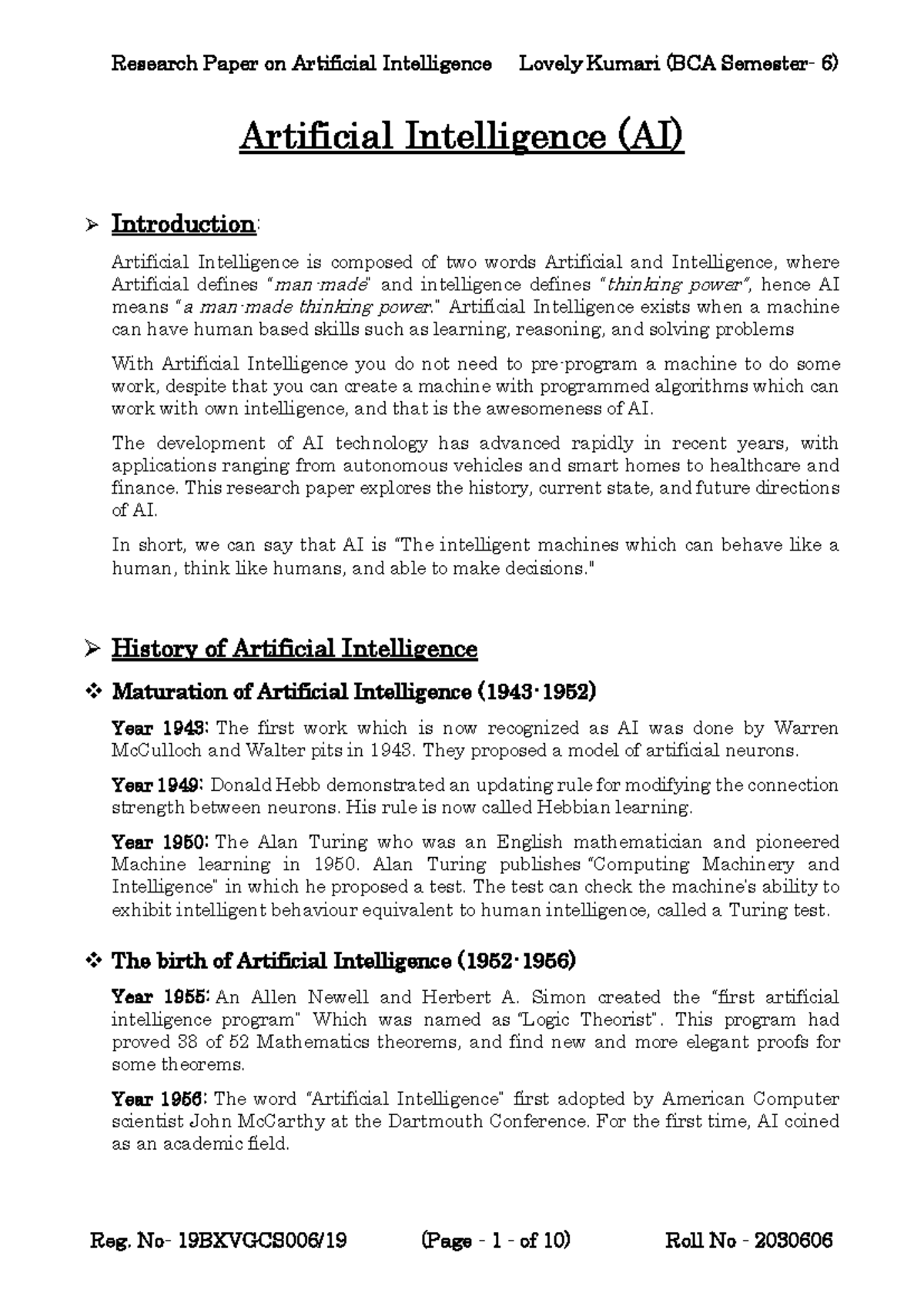 AI Research Paper: Exploring AI's History, Applications, and Future ...