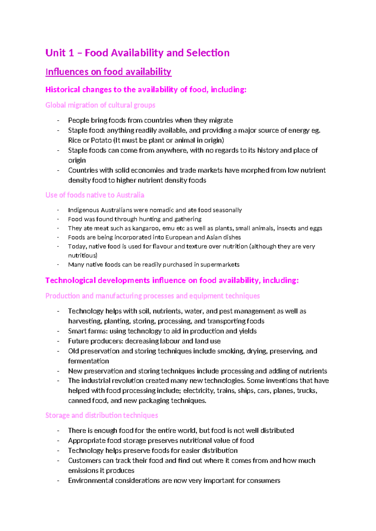 Foodtech Study Notes - Unit 1: Exploring Food Availability Factors ...