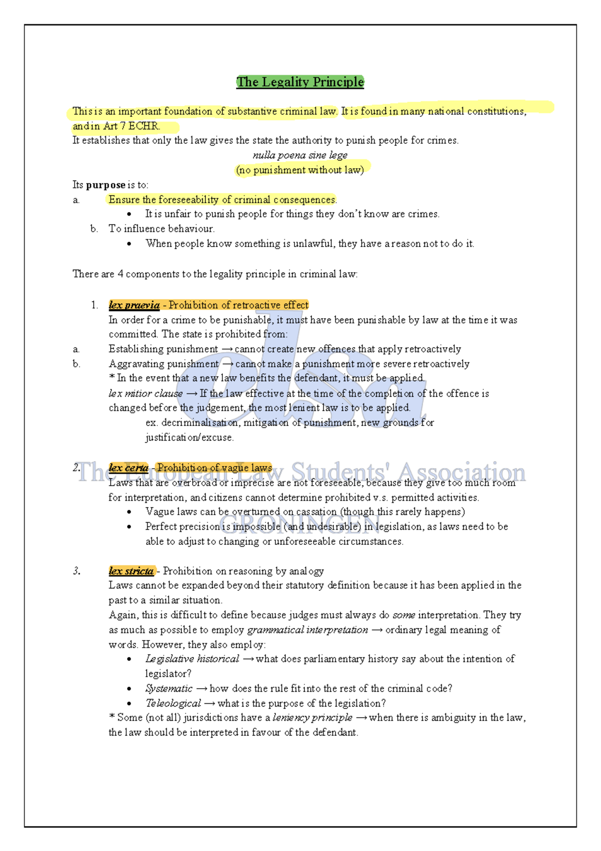 Criminal Law Notes - Legality Principle & Theories of Punishment ...