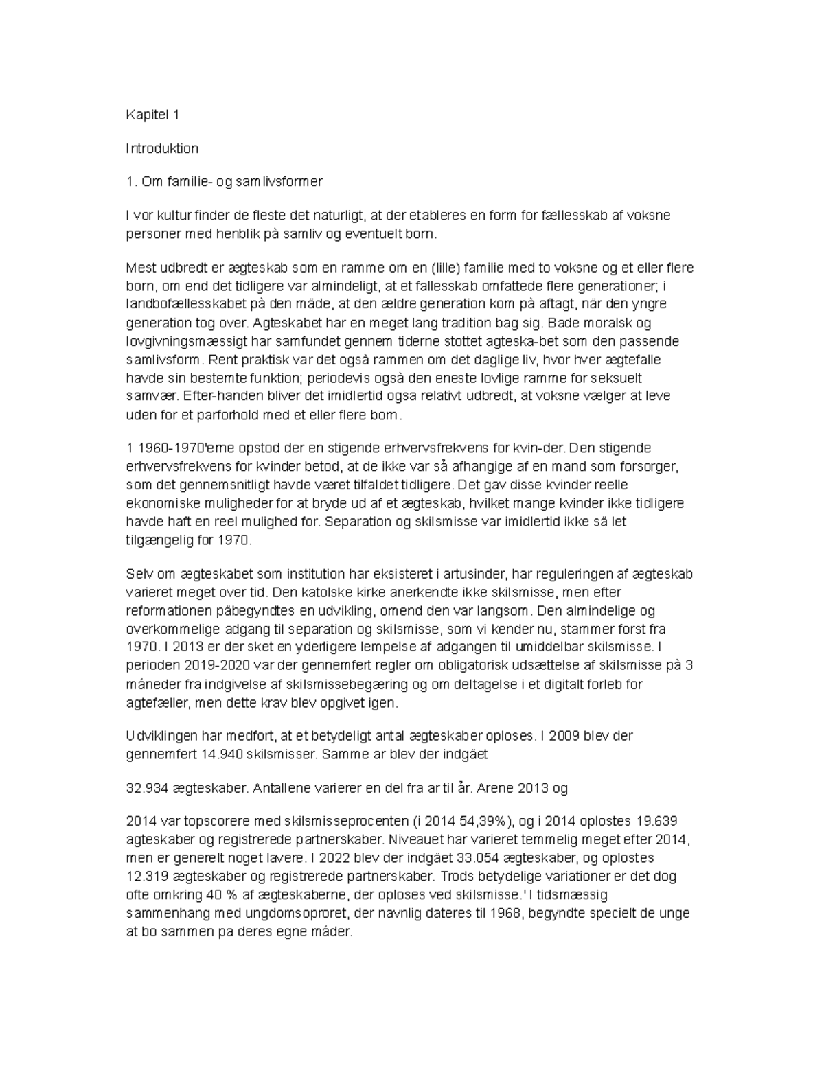 Kapitel 1: Introduktion til Ægteskab og Samlivsformer (AEL) - Studocu