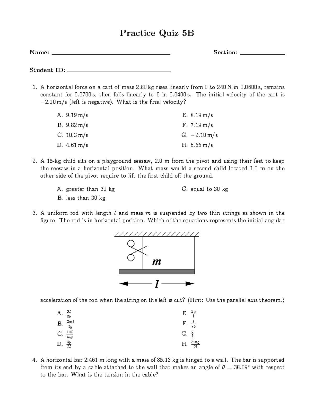 PHY 183 Spring 2026 Practice Quiz 5B Solutions and Concepts - Studocu