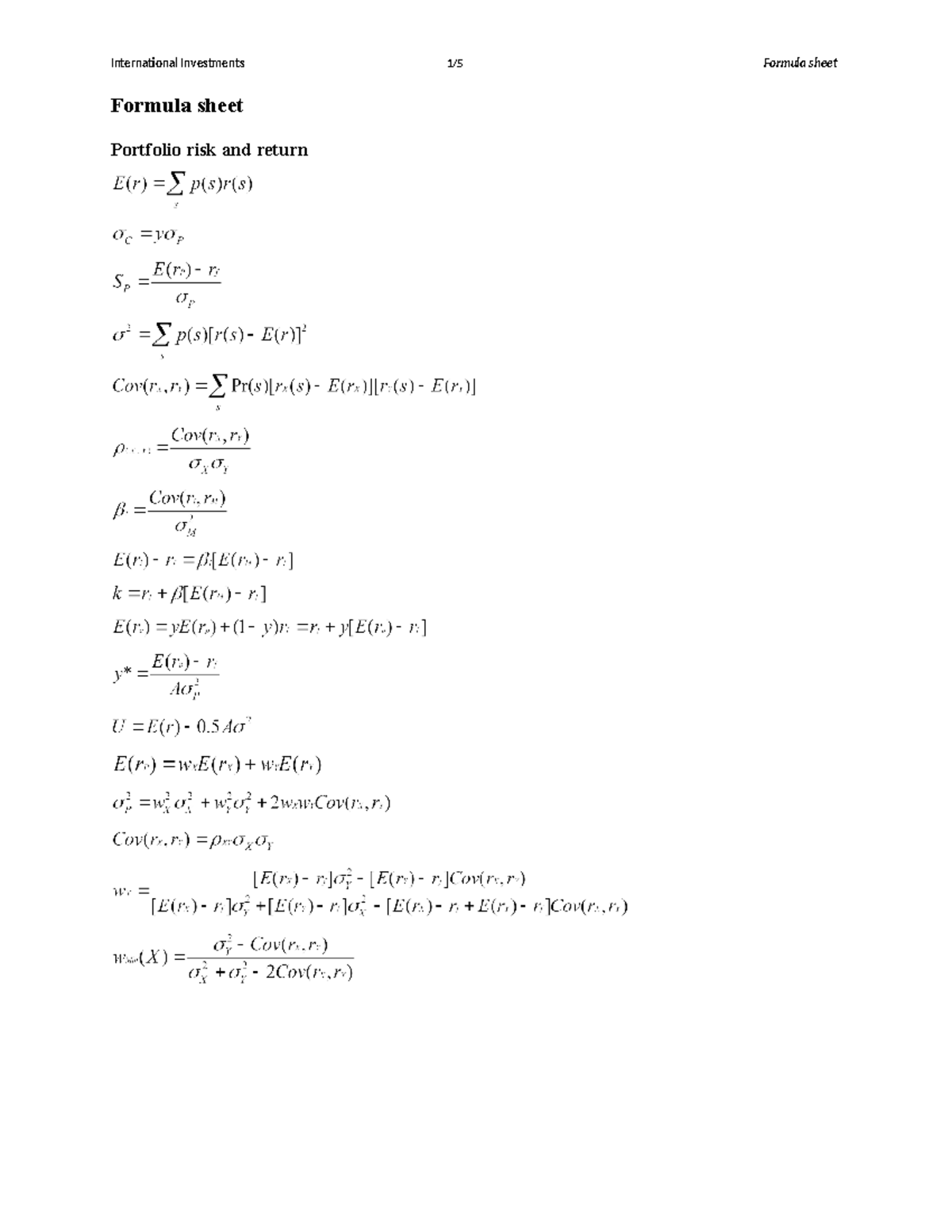 2324.Formula sheet.new 2 - Investment Management - Formula sheet ...