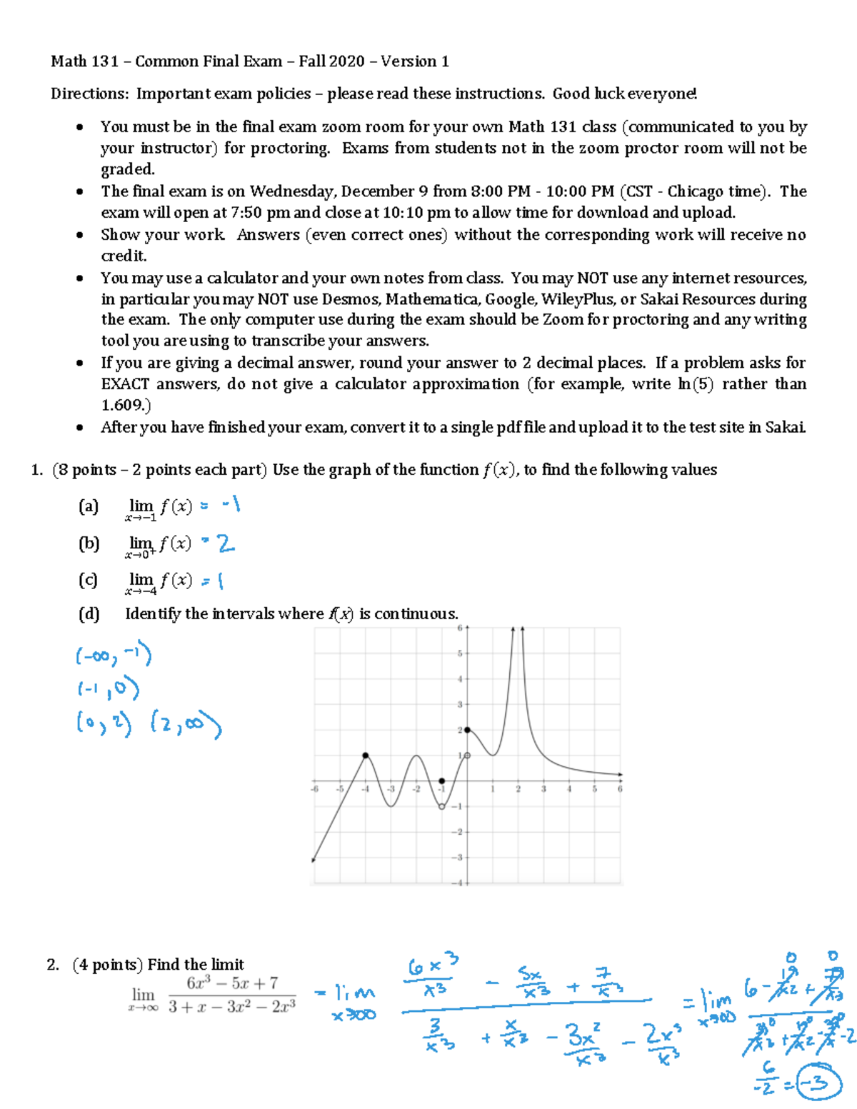 Math 131 Final Exam Overview and Instructions - Fall 2020 - Studocu