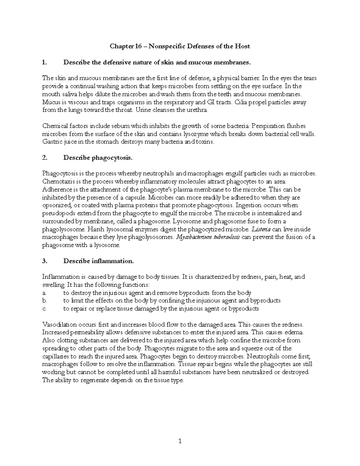 Chapter 16: Nonspecific Defenses of the Host - Bio Concepts Notes - Studocu