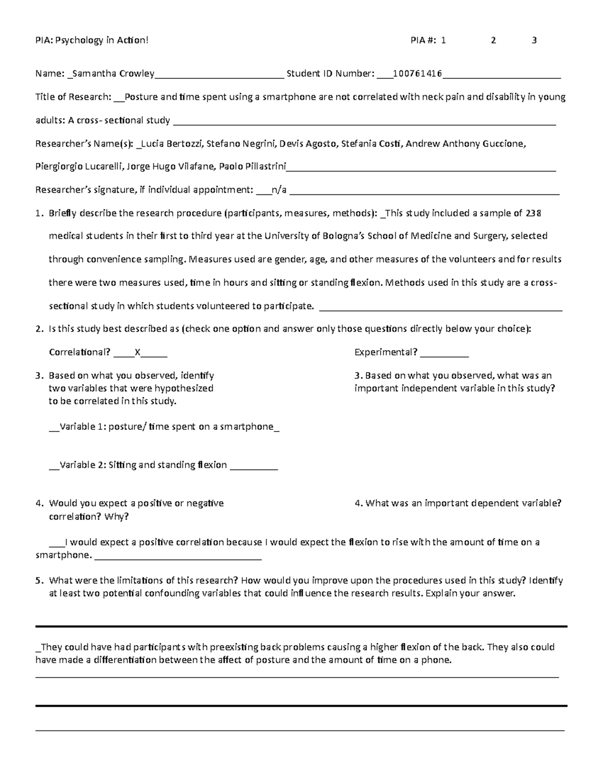 PIA Form 1 - Psychology in action form 1. - PIA: Psychology in Ac/on ...